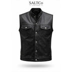 Men's black calfskin leather moto vest with concealed carry pockets - view 4
