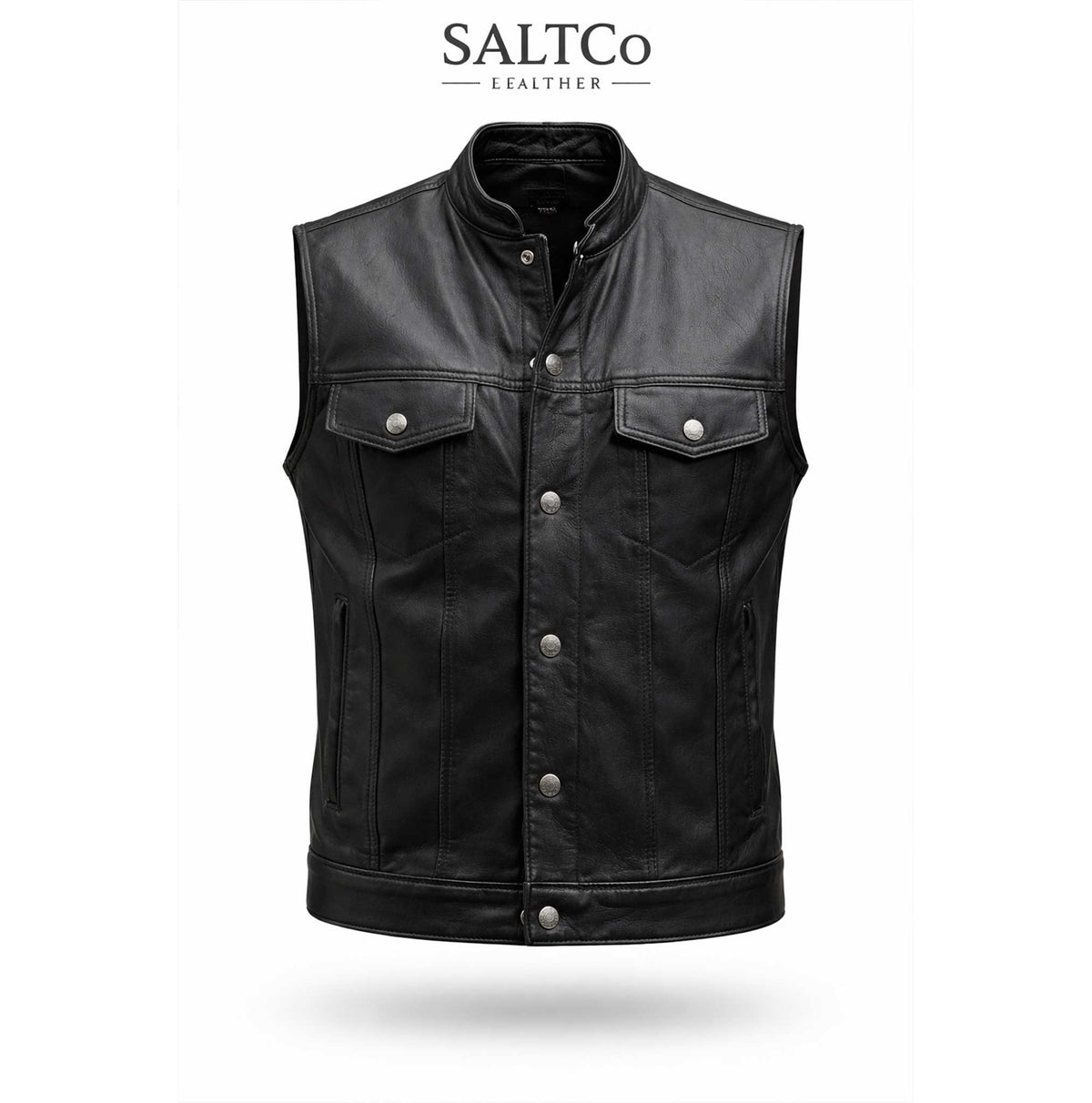 Men's black calfskin leather moto vest with concealed carry pockets - view 4