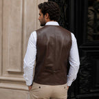Gentry men's vintage brown sheepskin leather waistcoat - view 3