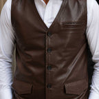 Gentry men's vintage brown sheepskin leather waistcoat - view 4