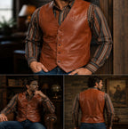 Men's vintage leather vest, biker and western waistcoat - view 3