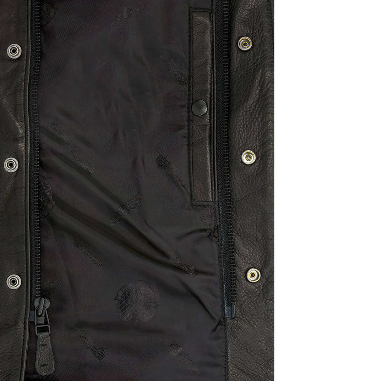 Men's black calfskin leather moto vest with concealed carry pockets - view 3