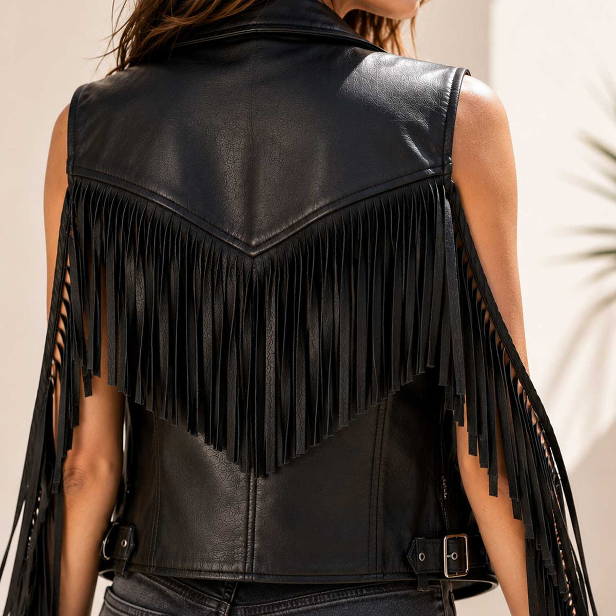 Rodeo women's black fringe leather vest - view 5