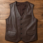 Gentry men's vintage brown sheepskin leather waistcoat - view 5