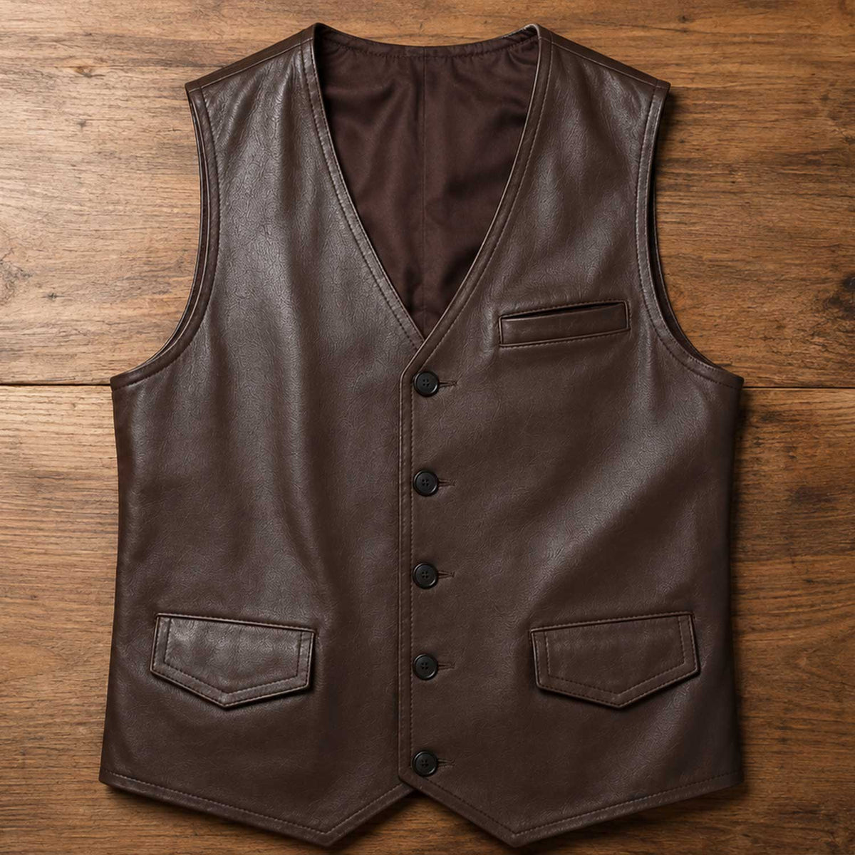 Gentry men's vintage brown sheepskin leather waistcoat - view 5