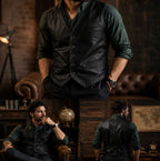 Men's vintage leather vest, biker and western waistcoat - view 5