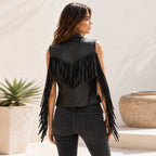 Rodeo women's black fringe leather vest - view 3
