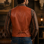 Men's vintage leather vest, biker and western waistcoat - view 2