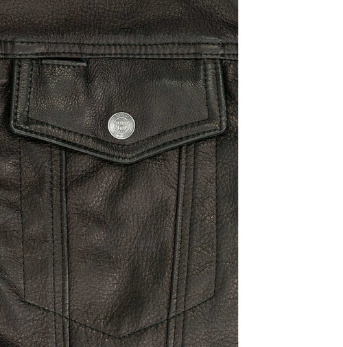 Men's black calfskin leather moto vest with concealed carry pockets - view 2
