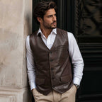 Gentry men's vintage brown sheepskin leather waistcoat