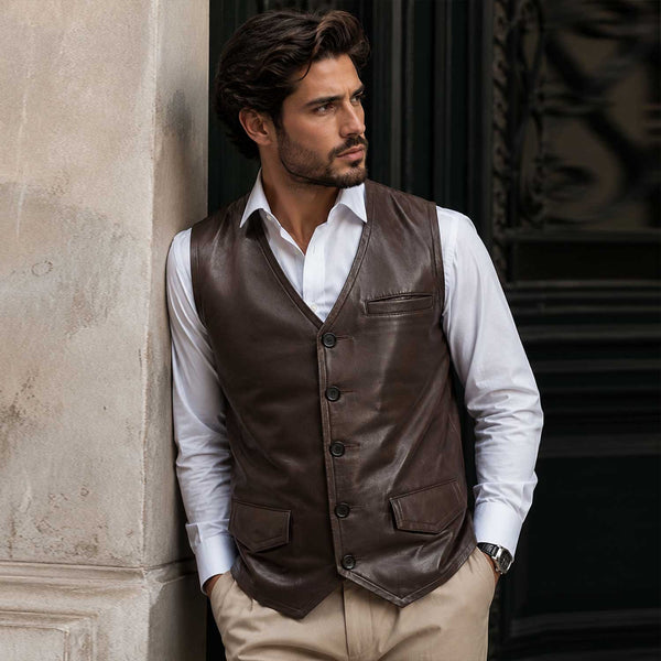 Gentry Men's Vintage Sheepskin Leather Waistcoat