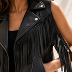 Rodeo women's black fringe leather vest - view 4