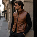Summit men's cognac leather puffer vest - view 2