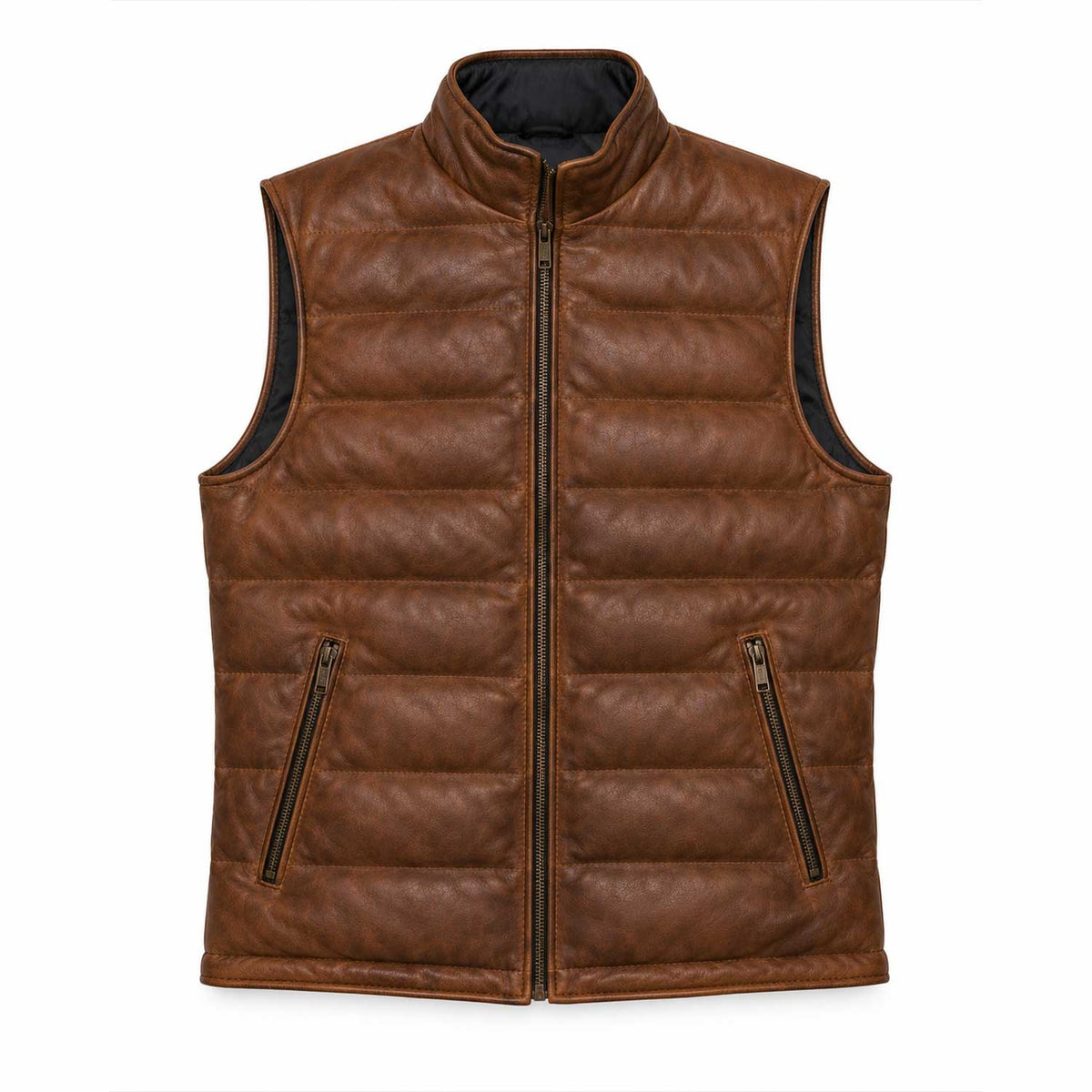Summit men's cognac leather puffer vest - view 8