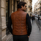 Summit men's cognac leather puffer vest - view 3