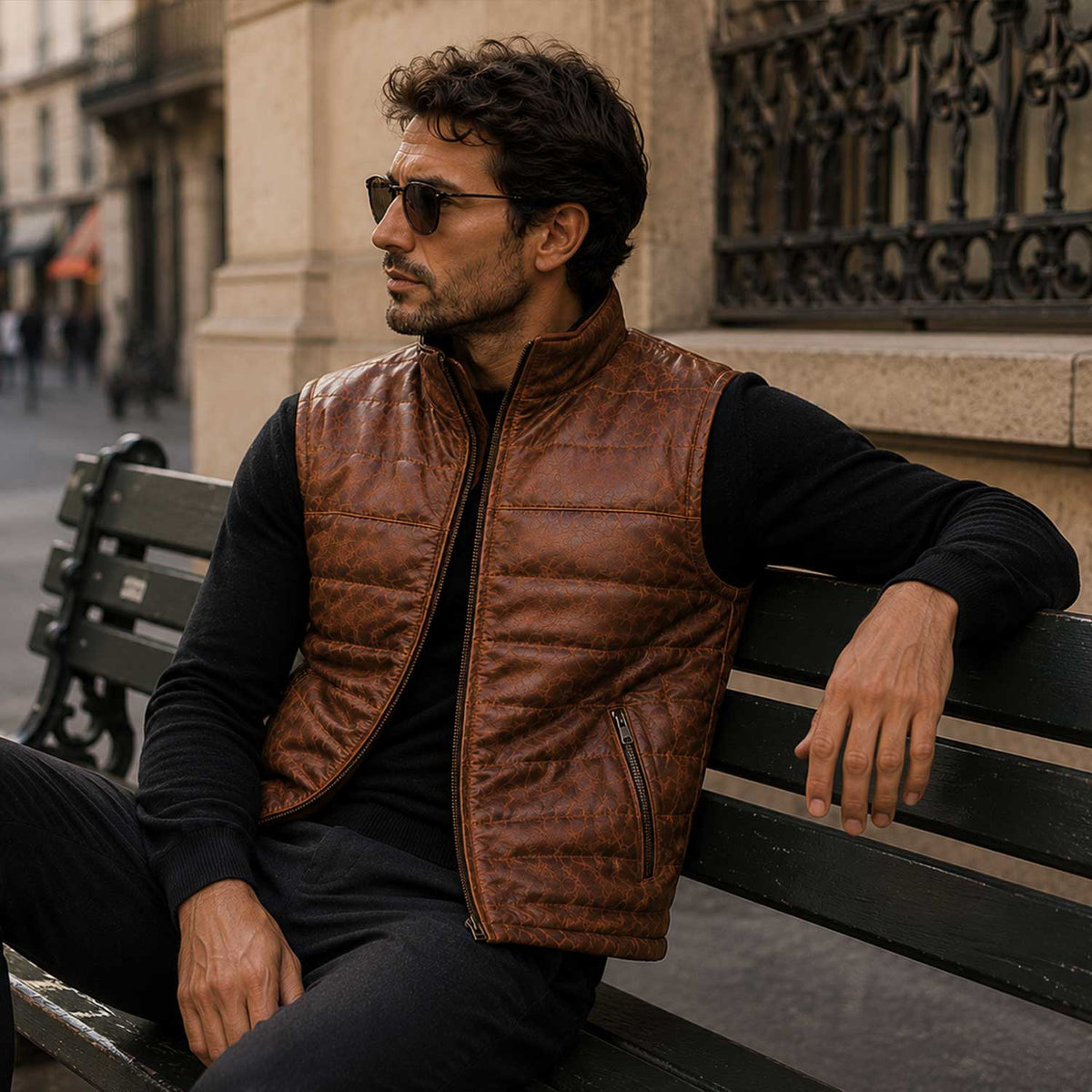 Summit men's cognac leather puffer vest - view 4