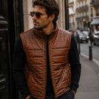 Summit men's cognac leather puffer vest - view 5