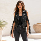 Rodeo women's black fringe leather vest