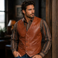 Men's vintage leather vest, biker and western waistcoat