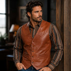 Men's vintage leather vest, biker and western waistcoat